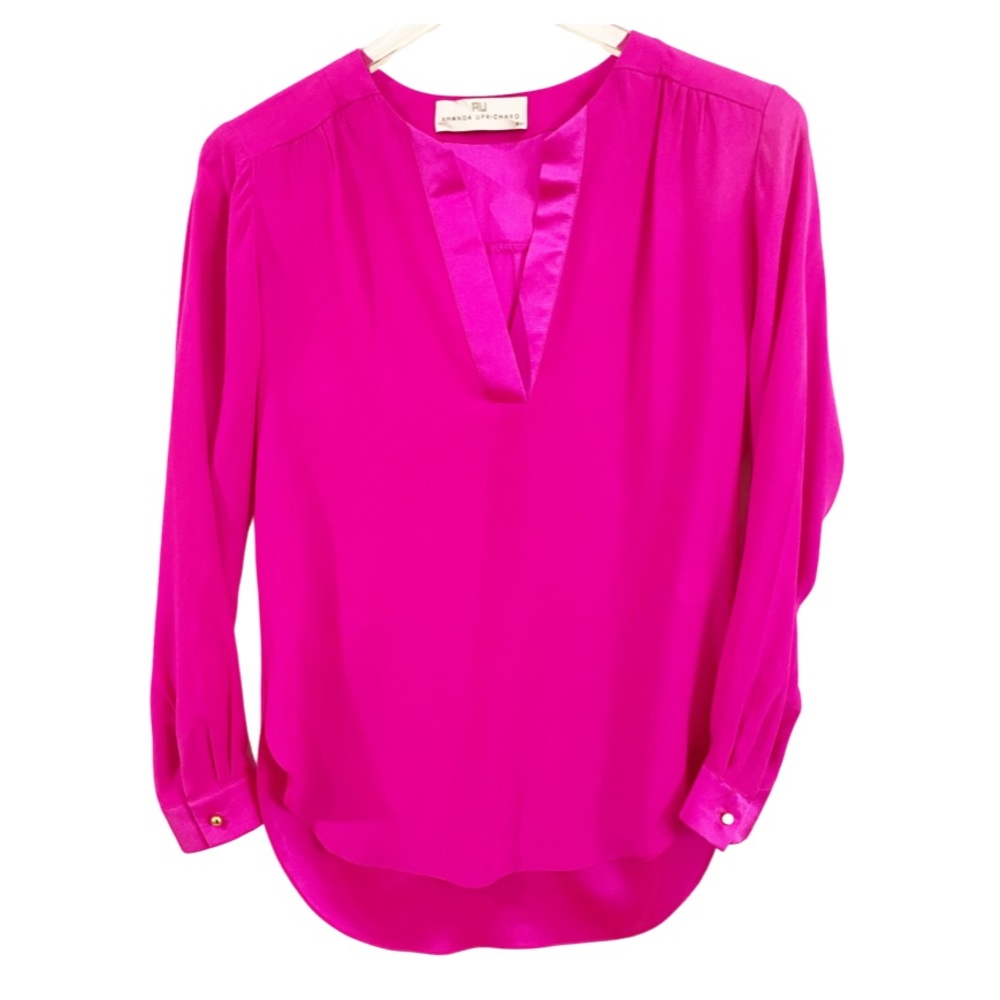 AMANDA UPRICHARD Hot Pink 100% Silk Blouse